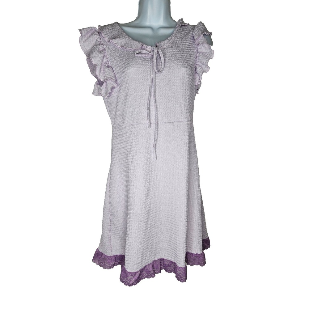Lavender White Smocked Dress‎ Lace Trim Coquette Balletcore Y2K Mini